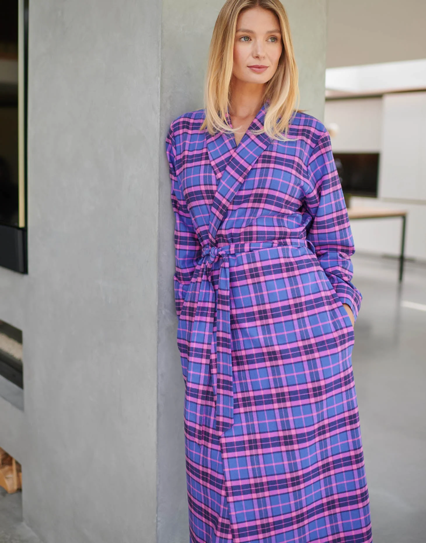 Women's Brushed Cotton Dressing Gown – Lomond Tartan - Image 5
