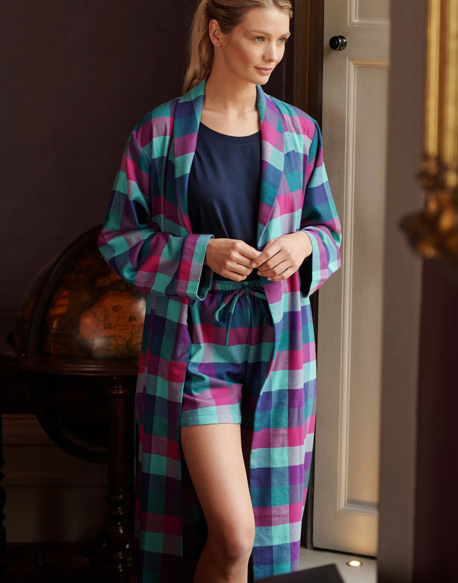 Women's Brushed Cotton Dressing Gown – Montrose Check - Image 4