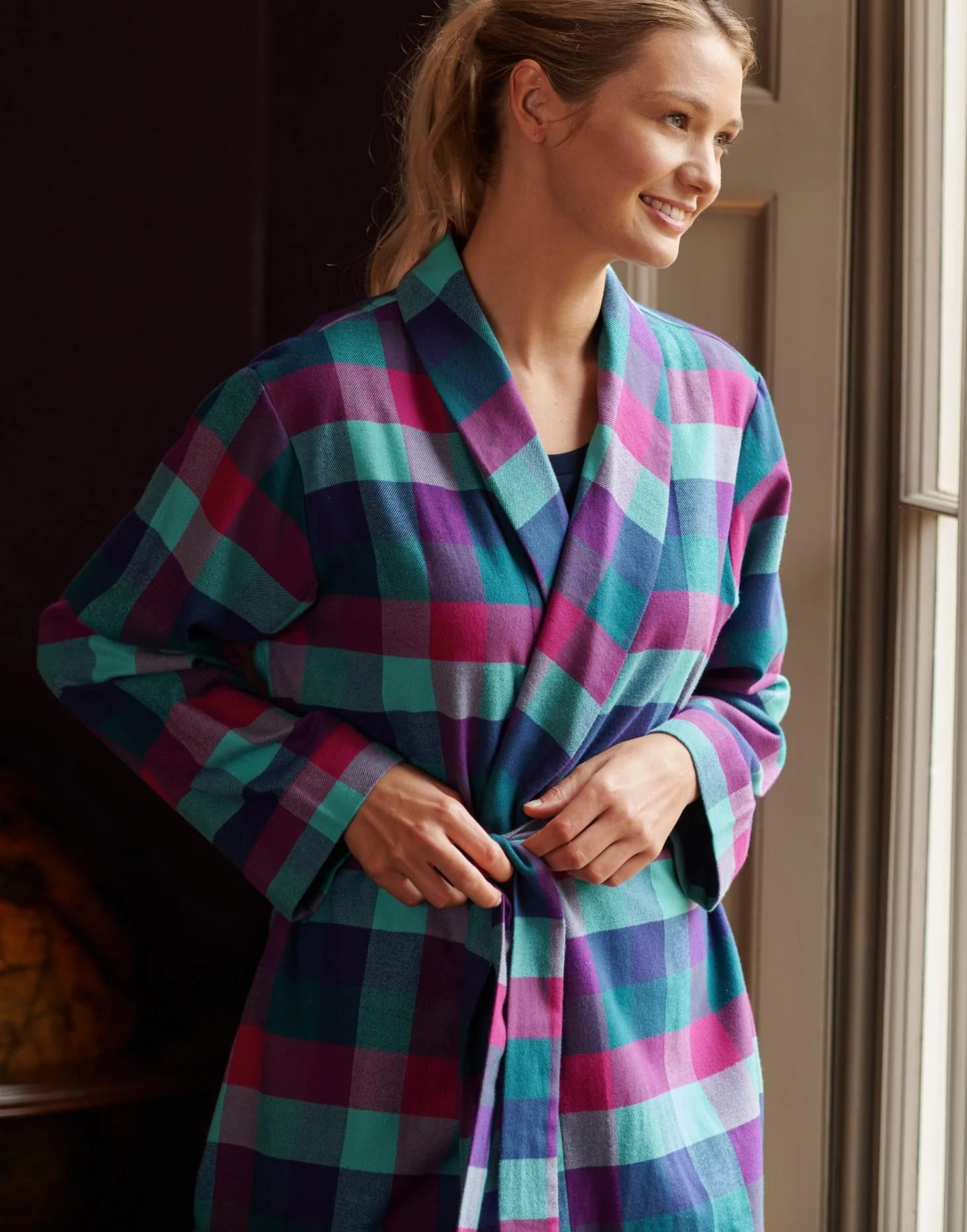 Women's Brushed Cotton Dressing Gown – Montrose Check - Image 5