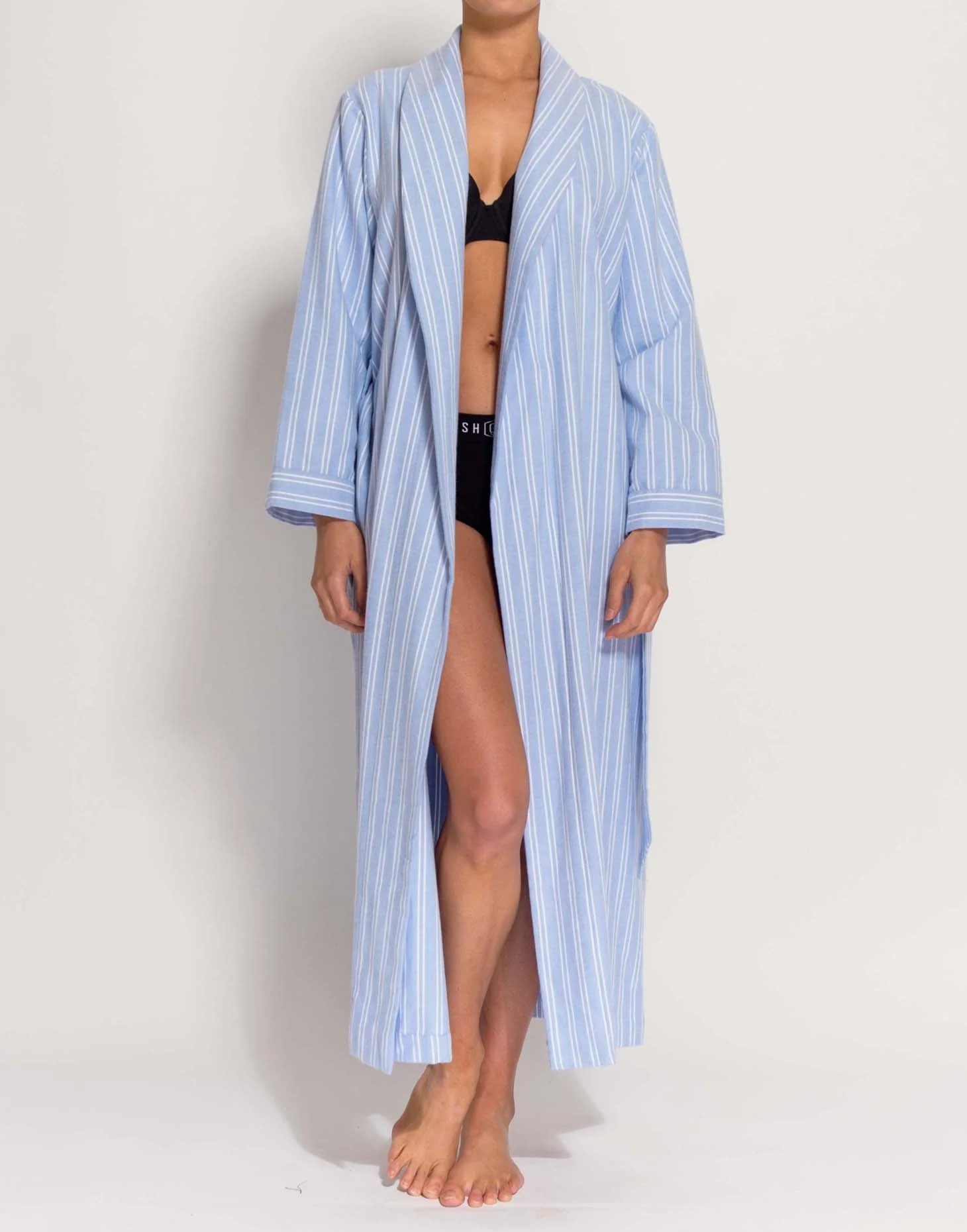 Women's Brushed Cotton Dressing Gown – Westwood Blue Stripe - Image 3