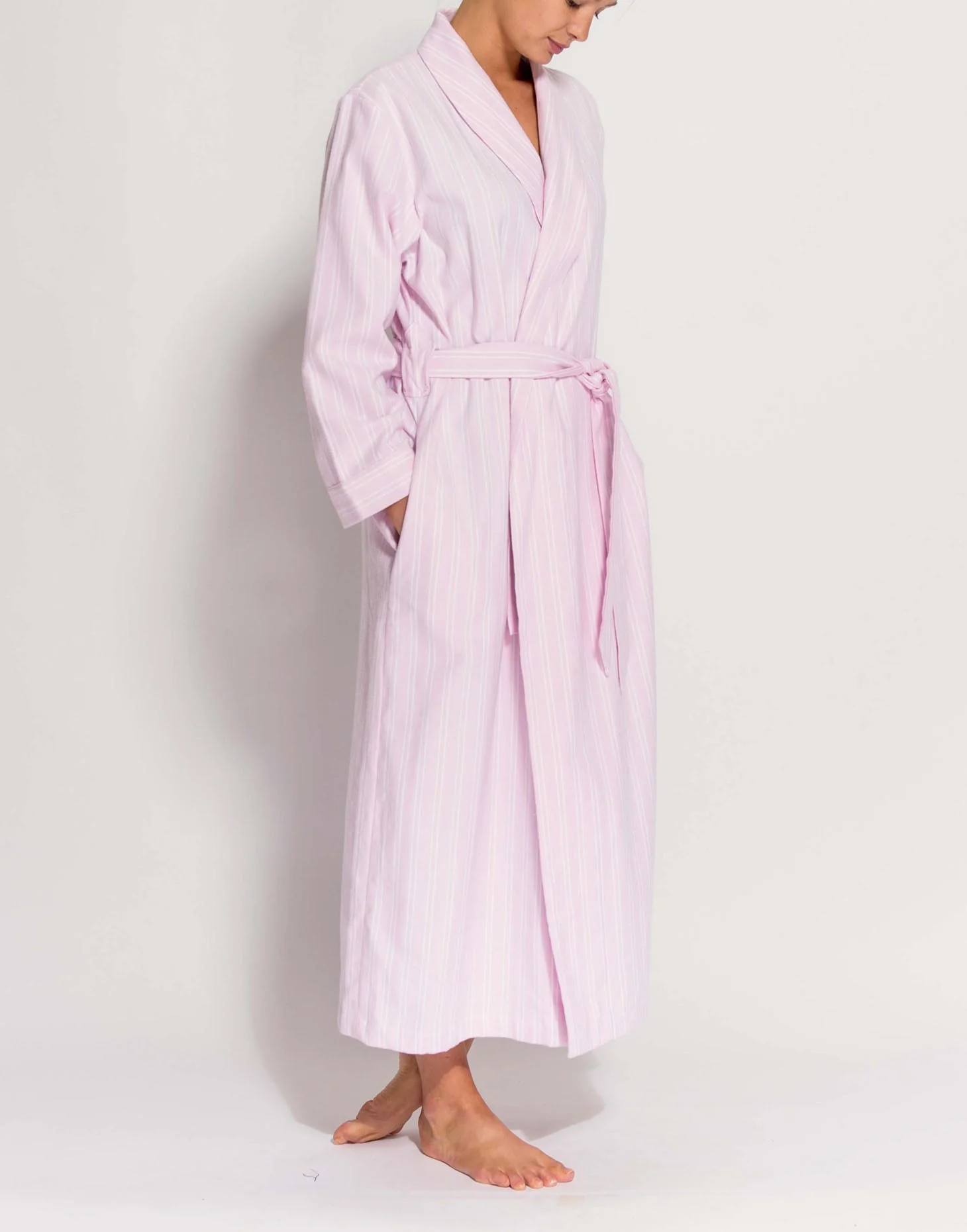 Women's Brushed Cotton Dressing Gown – Westwood Pink Stripe - Image 3