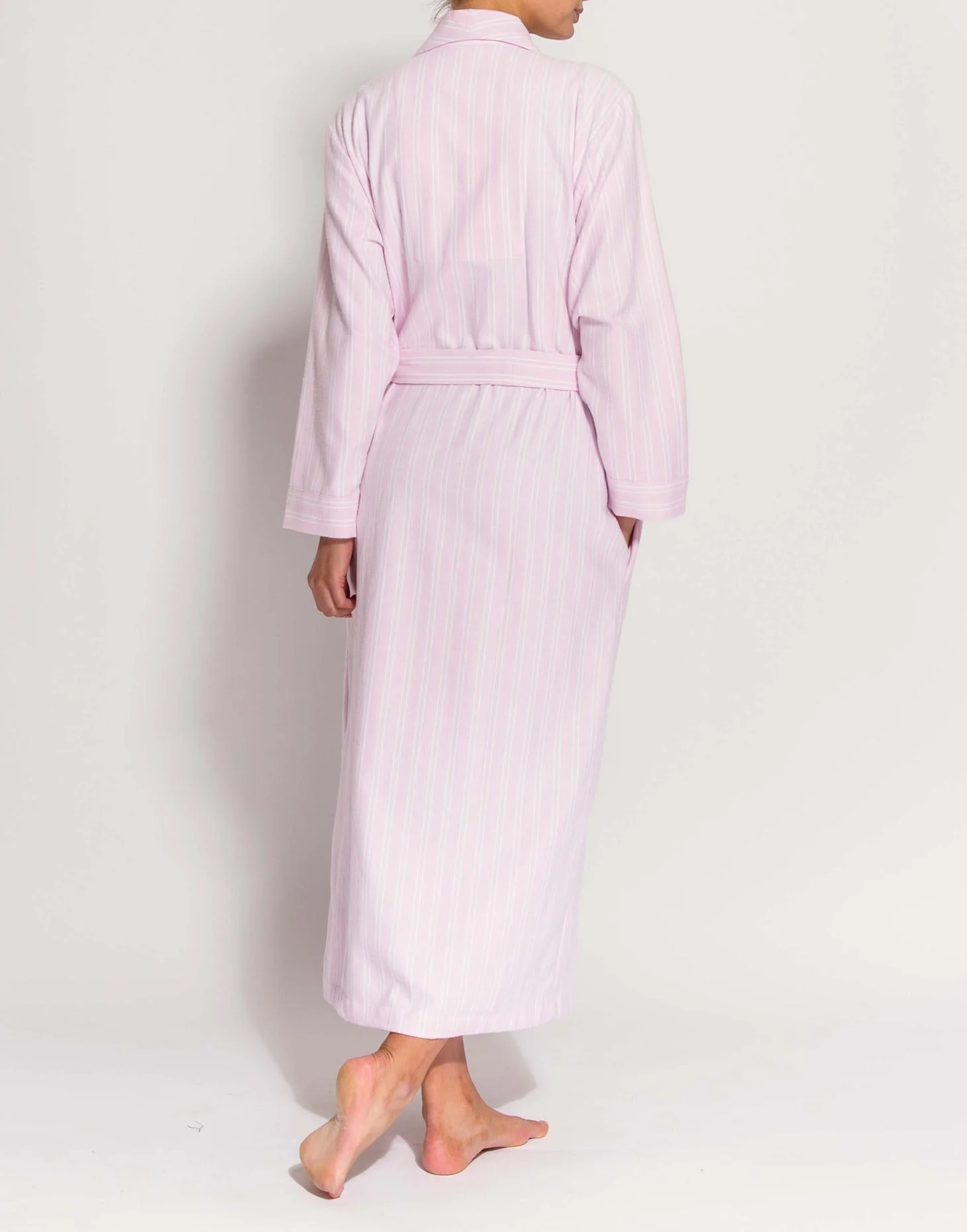 Women's Brushed Cotton Dressing Gown – Westwood Pink Stripe - Image 5