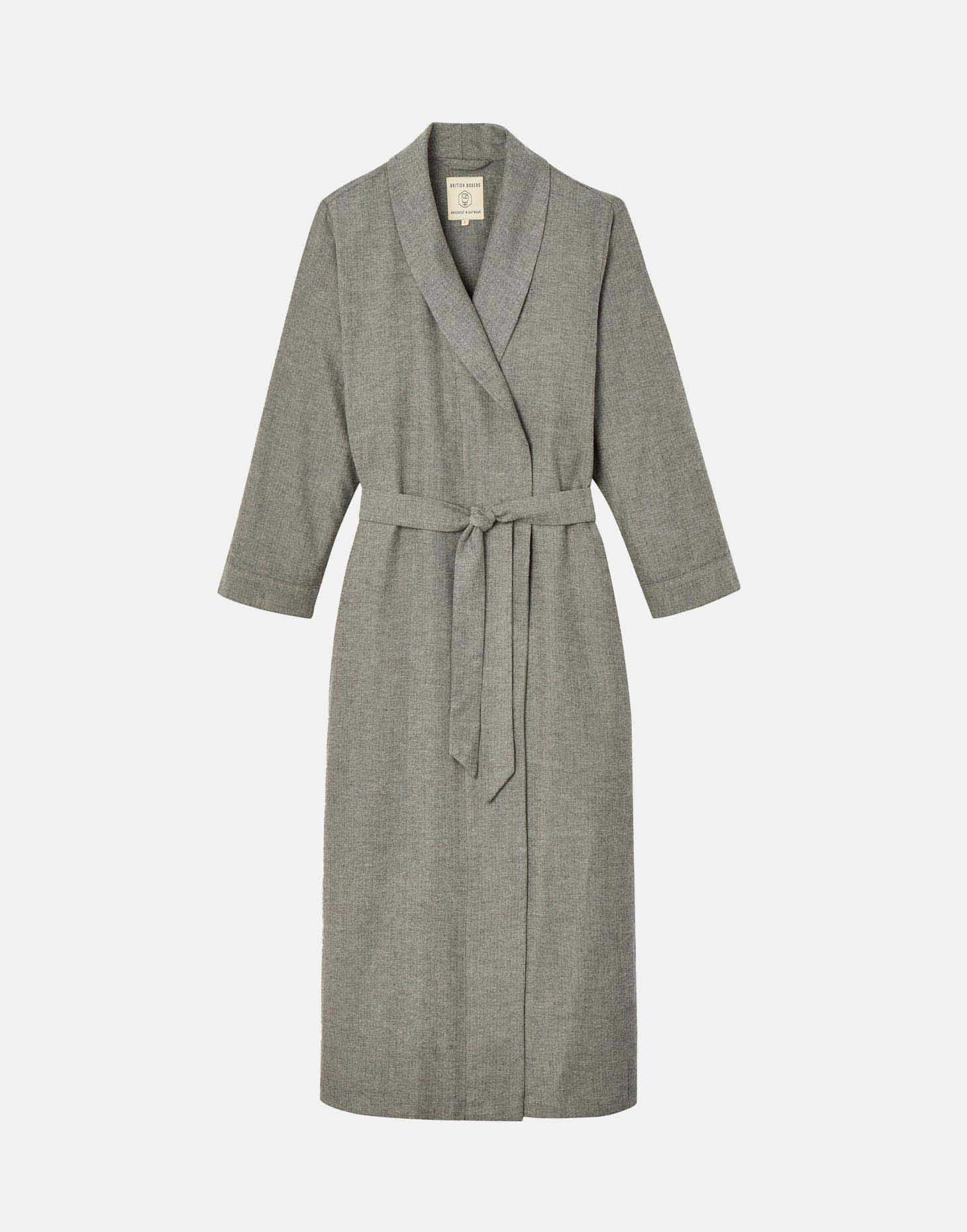Women's Brushed Cotton Dressing Gown – Whitby Jet Herringbone - Image 3