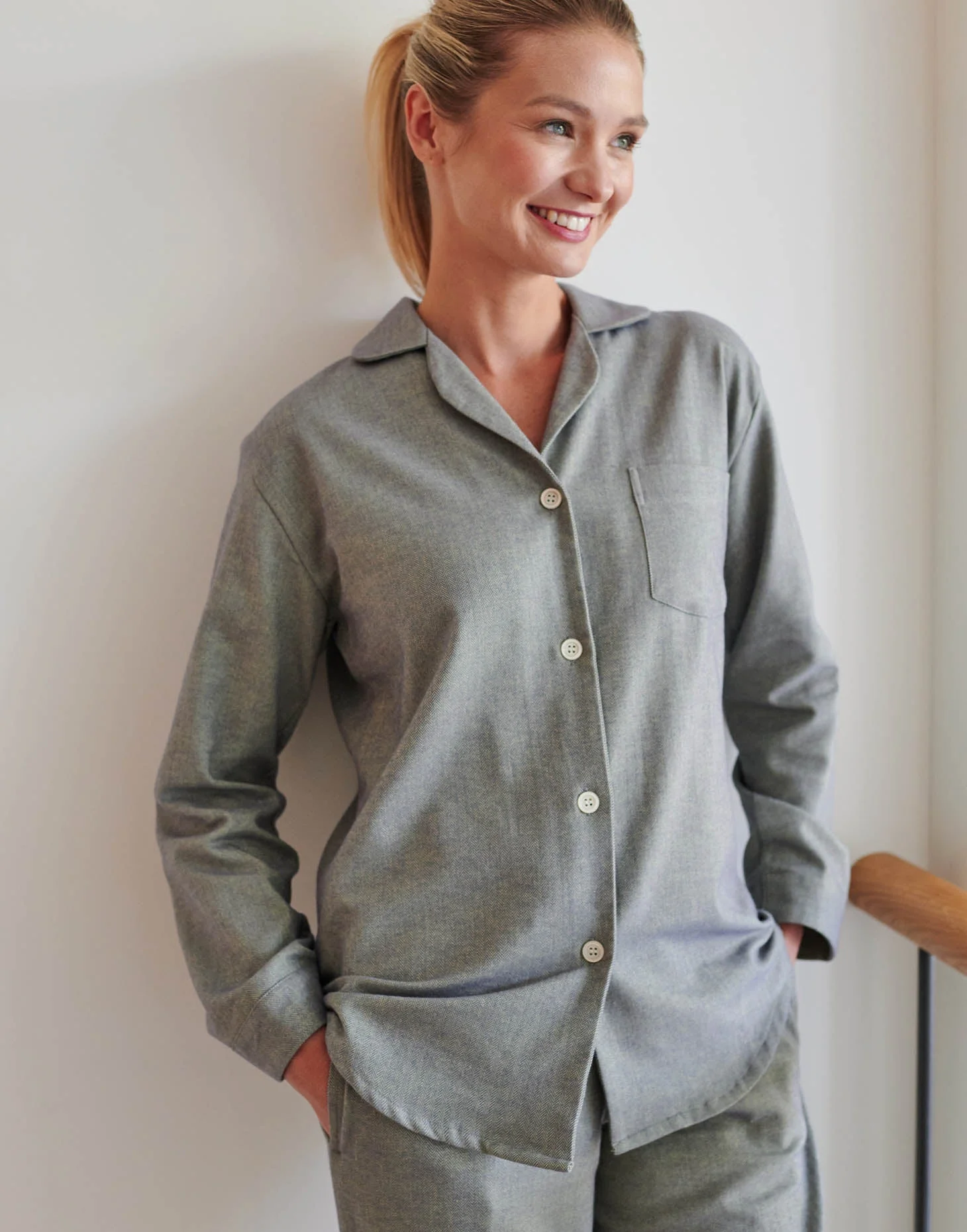 Women's Brushed Cotton Pyjama Set – Orkney Herringbone - Image 3