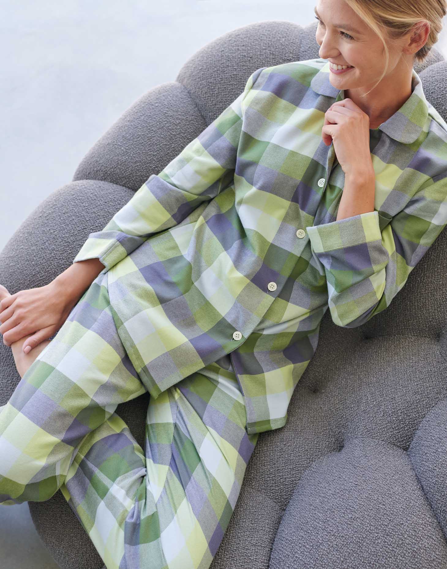 Women's Brushed Cotton Pyjama Set – Shetland Check - Image 2