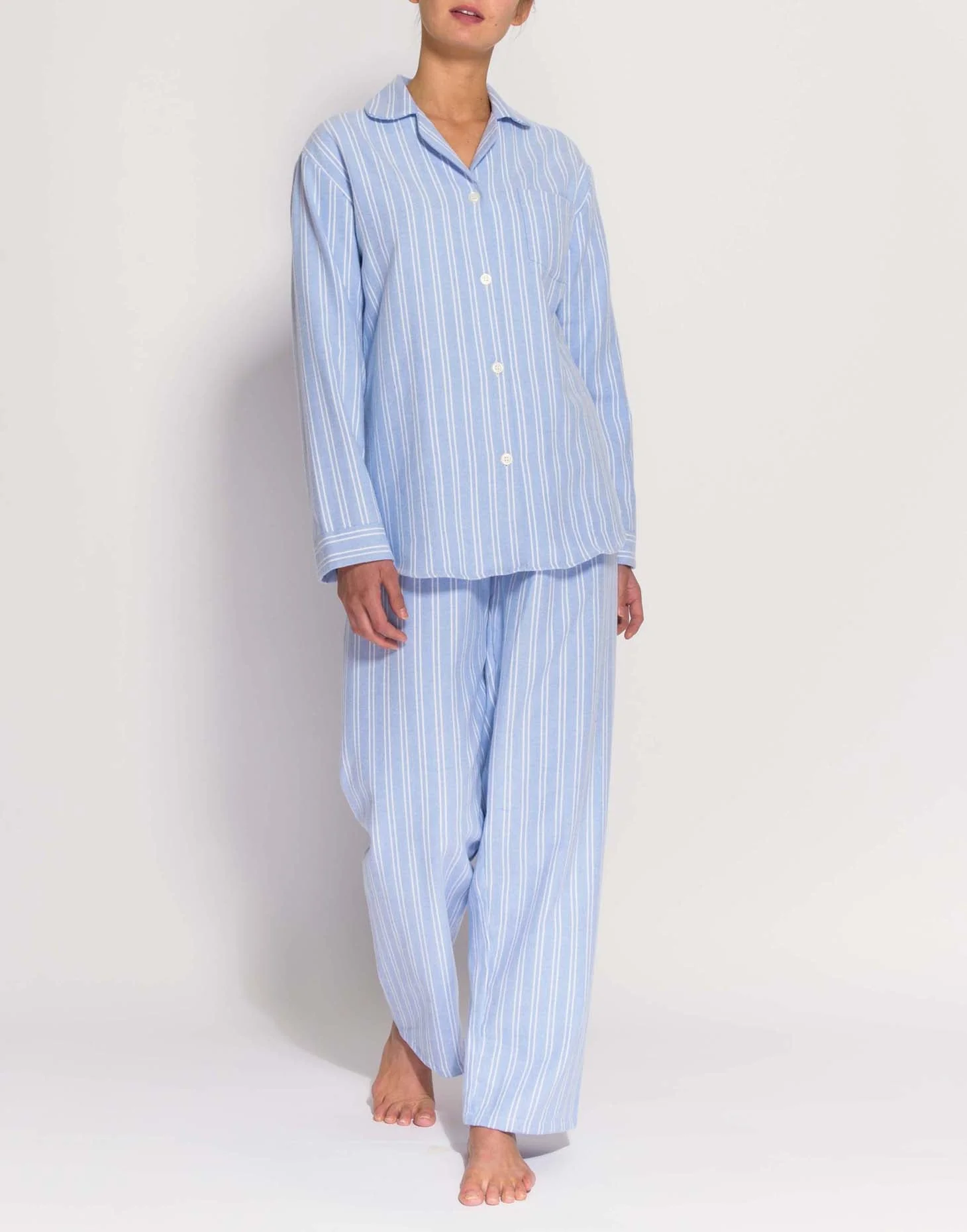 Women's Brushed Cotton Pyjama Set – Westwood Blue Stripe - Image 3