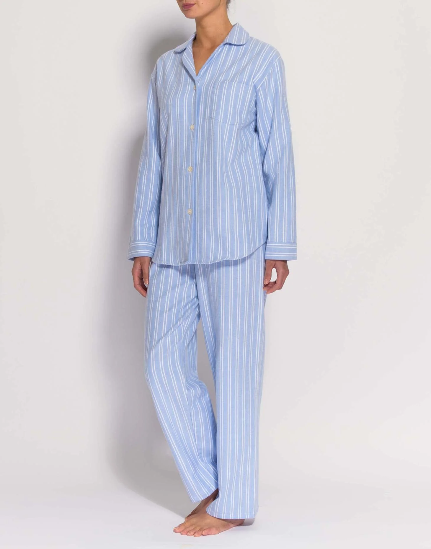 Women's Brushed Cotton Pyjama Set – Westwood Blue Stripe - Image 4
