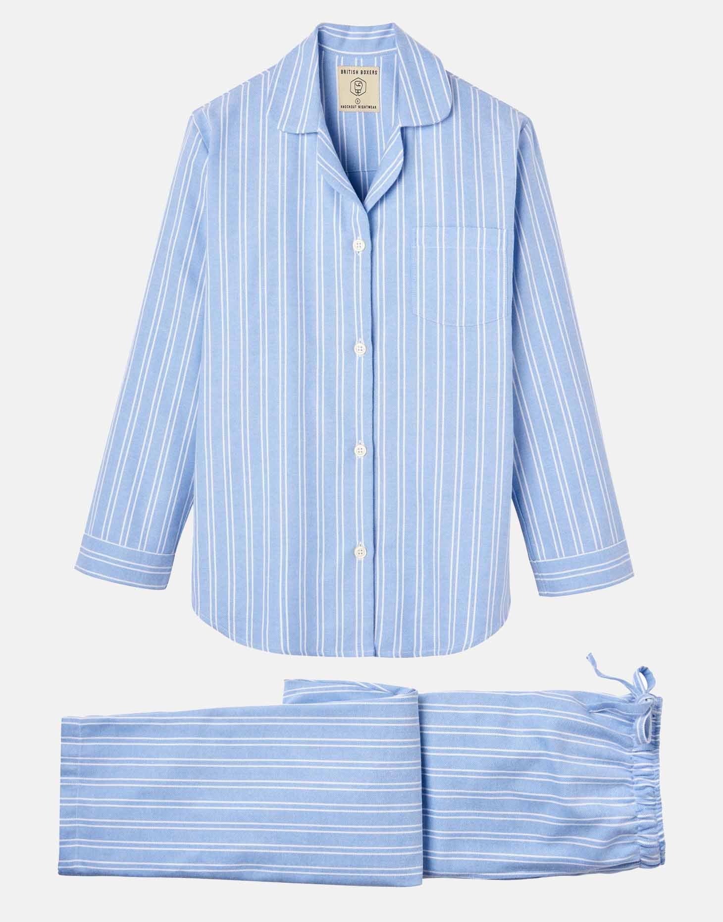 Women's Brushed Cotton Pyjama Set – Westwood Blue Stripe - Image 7