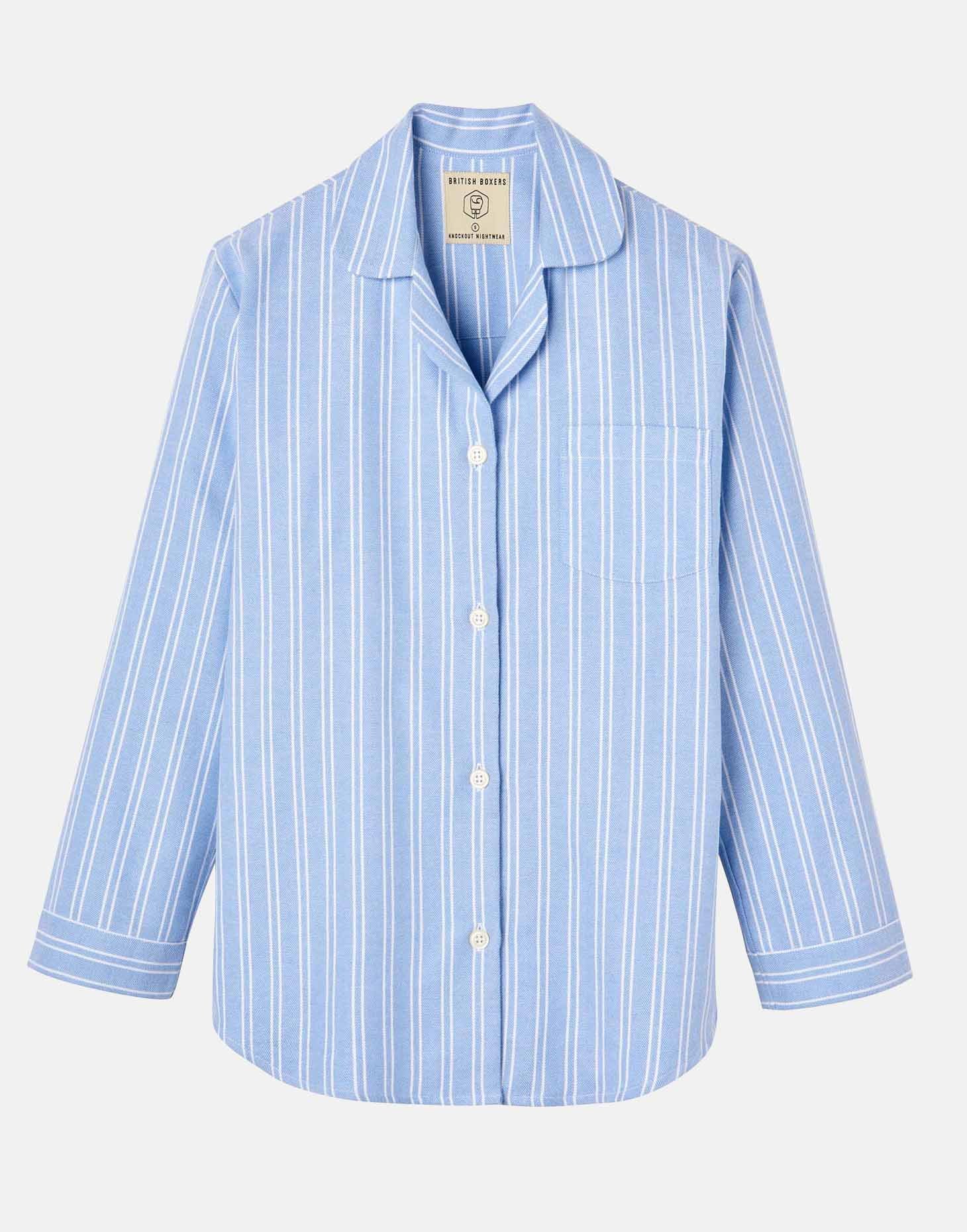 Women's Brushed Cotton Pyjama Set – Westwood Blue Stripe - Image 8