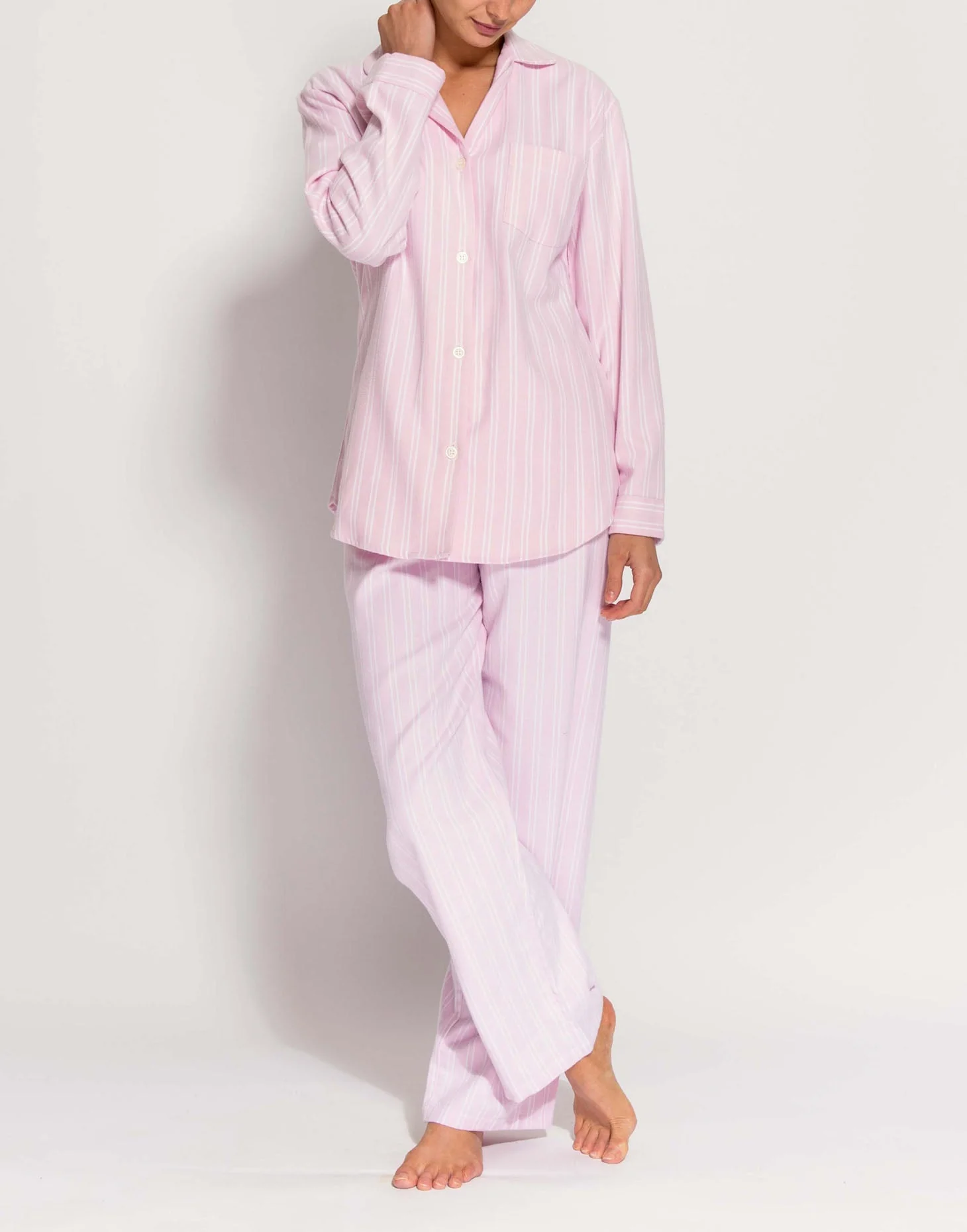 Women's Brushed Cotton Pyjama Set – Westwood Pink Stripe - Image 3
