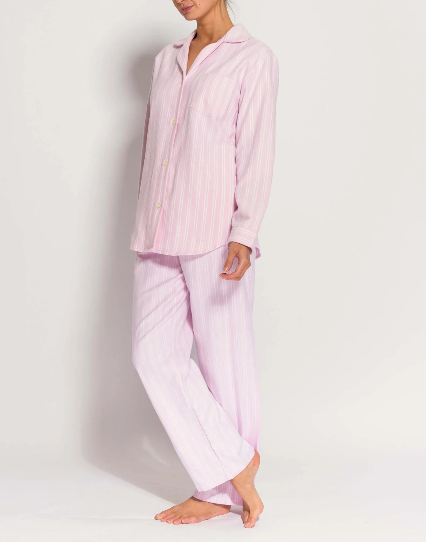 Women's Brushed Cotton Pyjama Set – Westwood Pink Stripe - Image 4