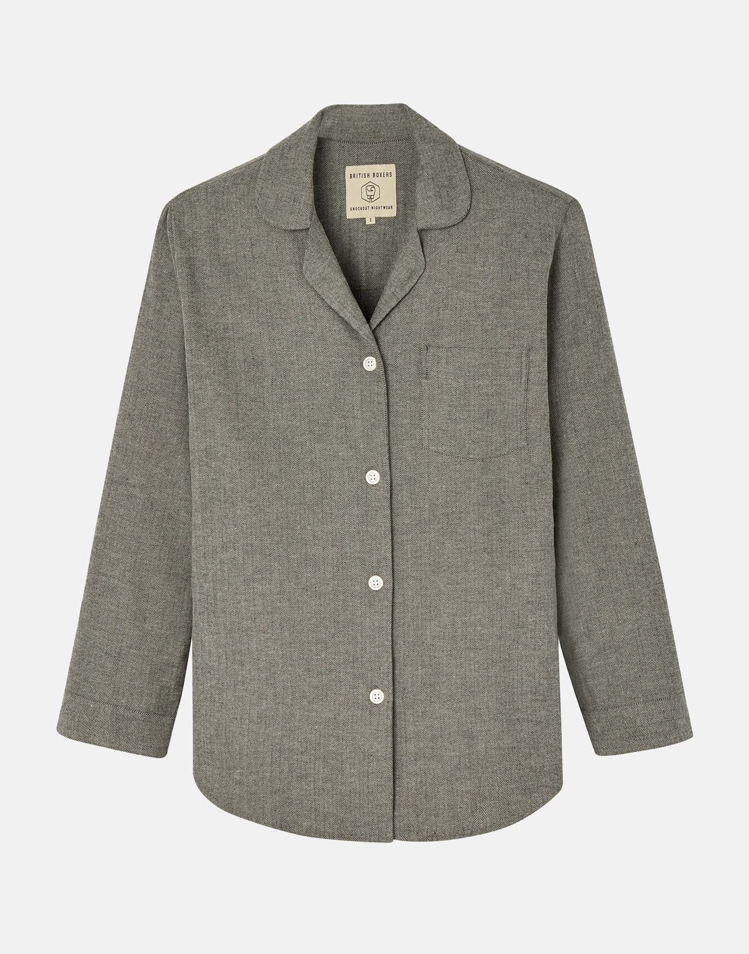 Women's Brushed Cotton Pyjama Set – Whitby Jet Herringbone - Image 4