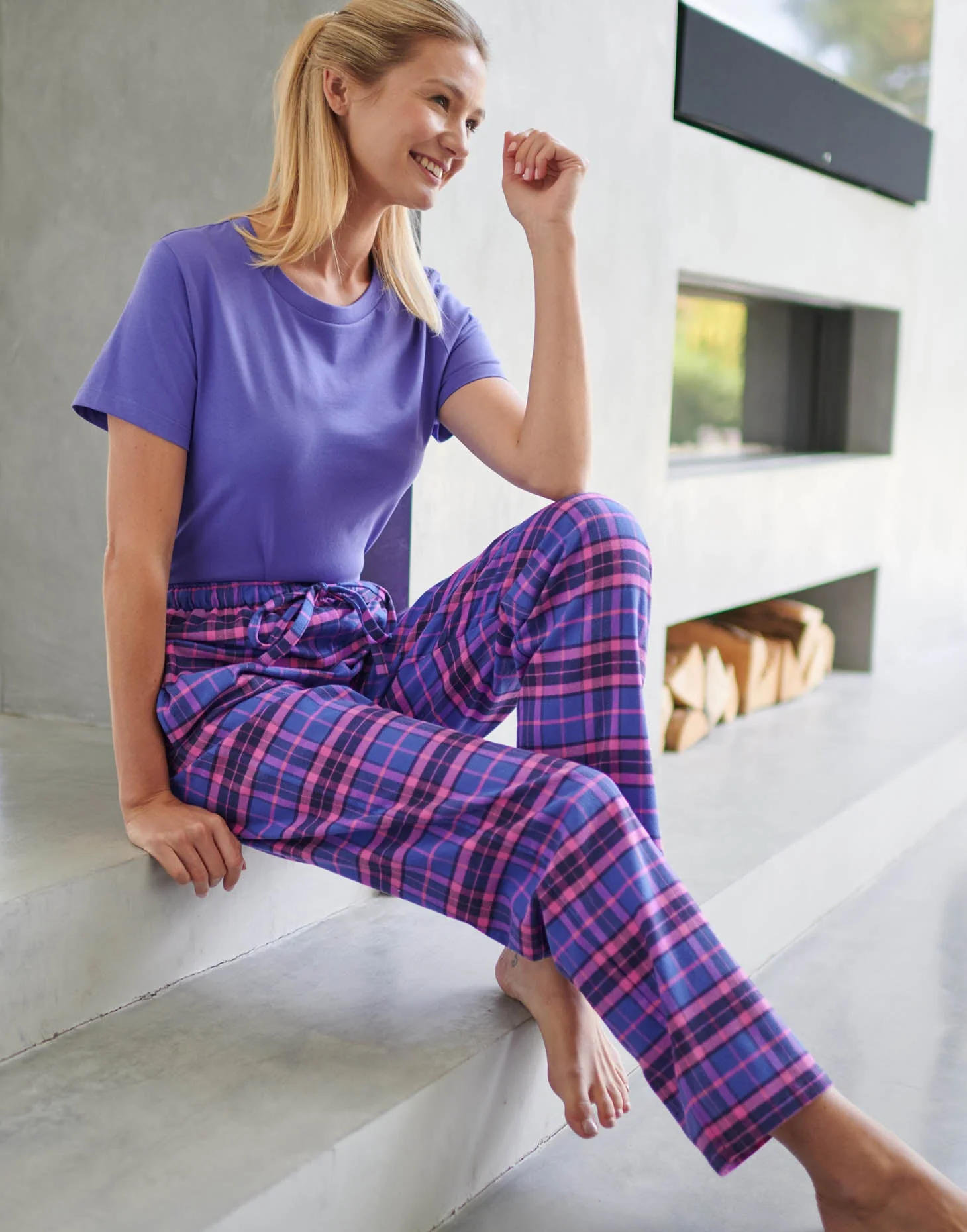 Women's Brushed Cotton Pyjama Trousers – Lomond Tartan - Image 3