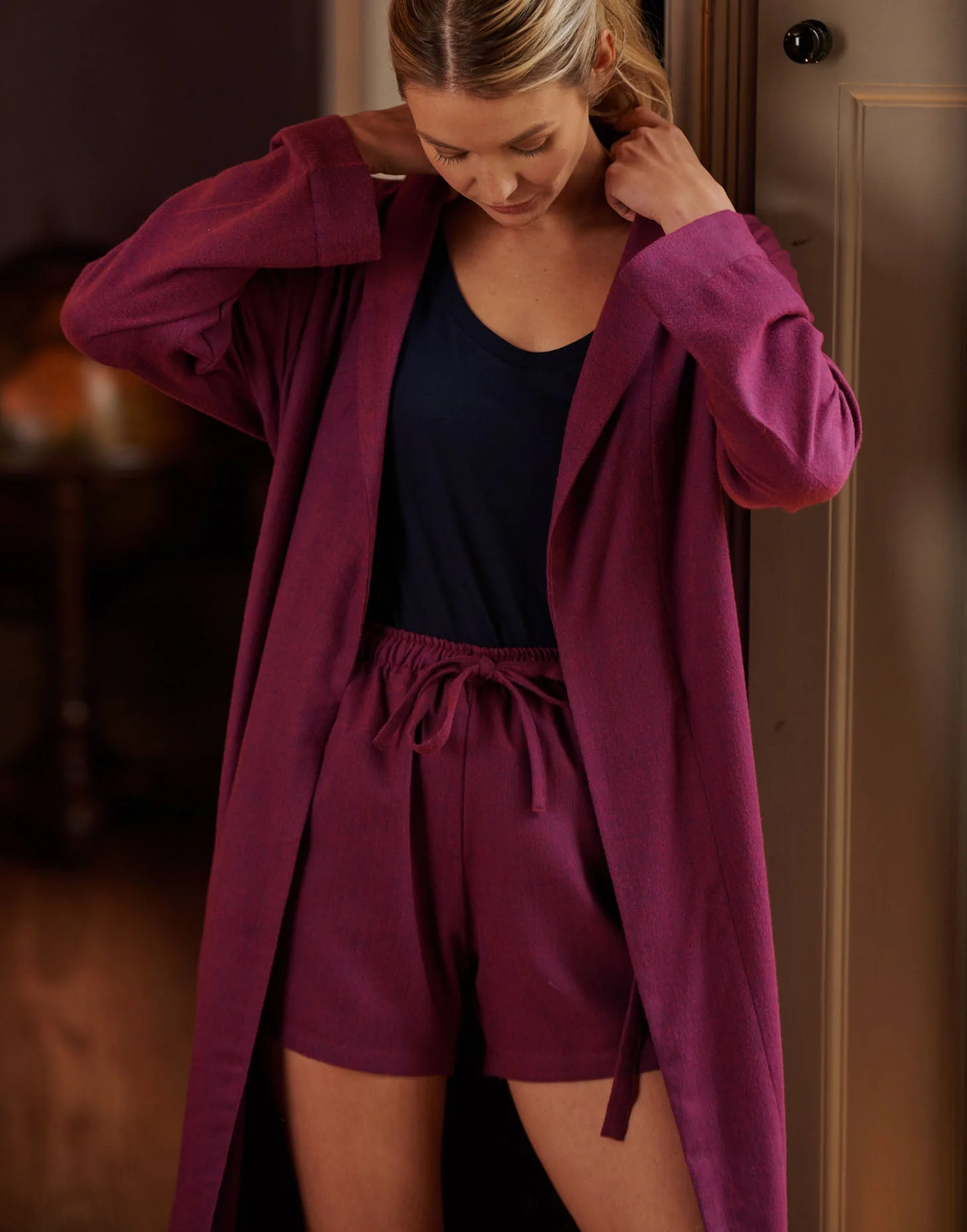 Women's Brushed Cotton Sleep Shorts – Cahors Herringbone - Image 4