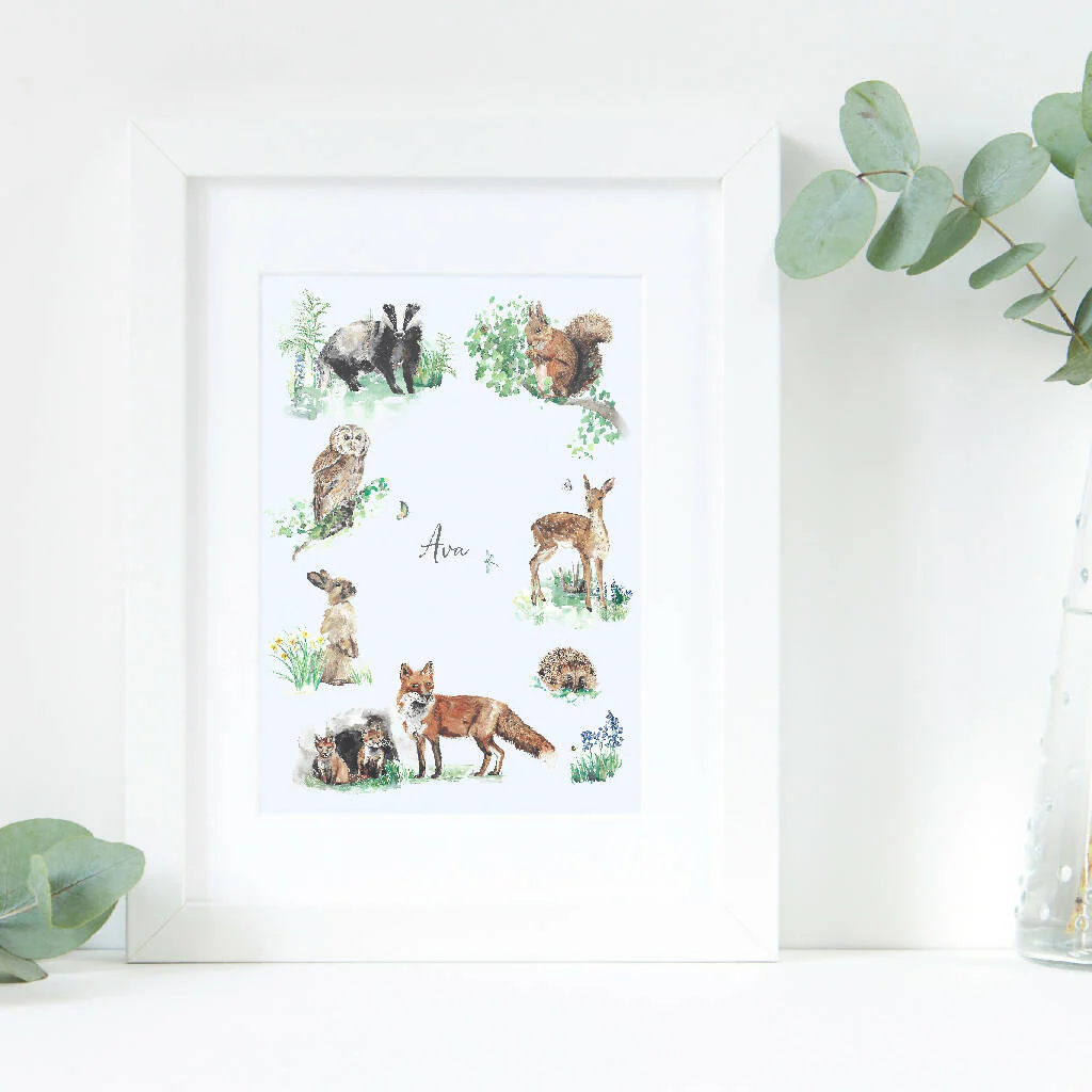 Woodland Animals Personalised Name Print