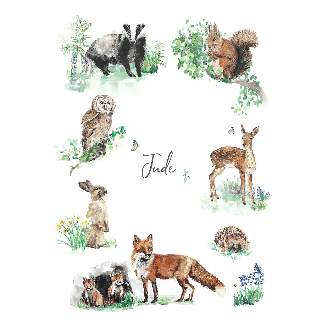 Woodland Animals Personalised Name Print - Image 2