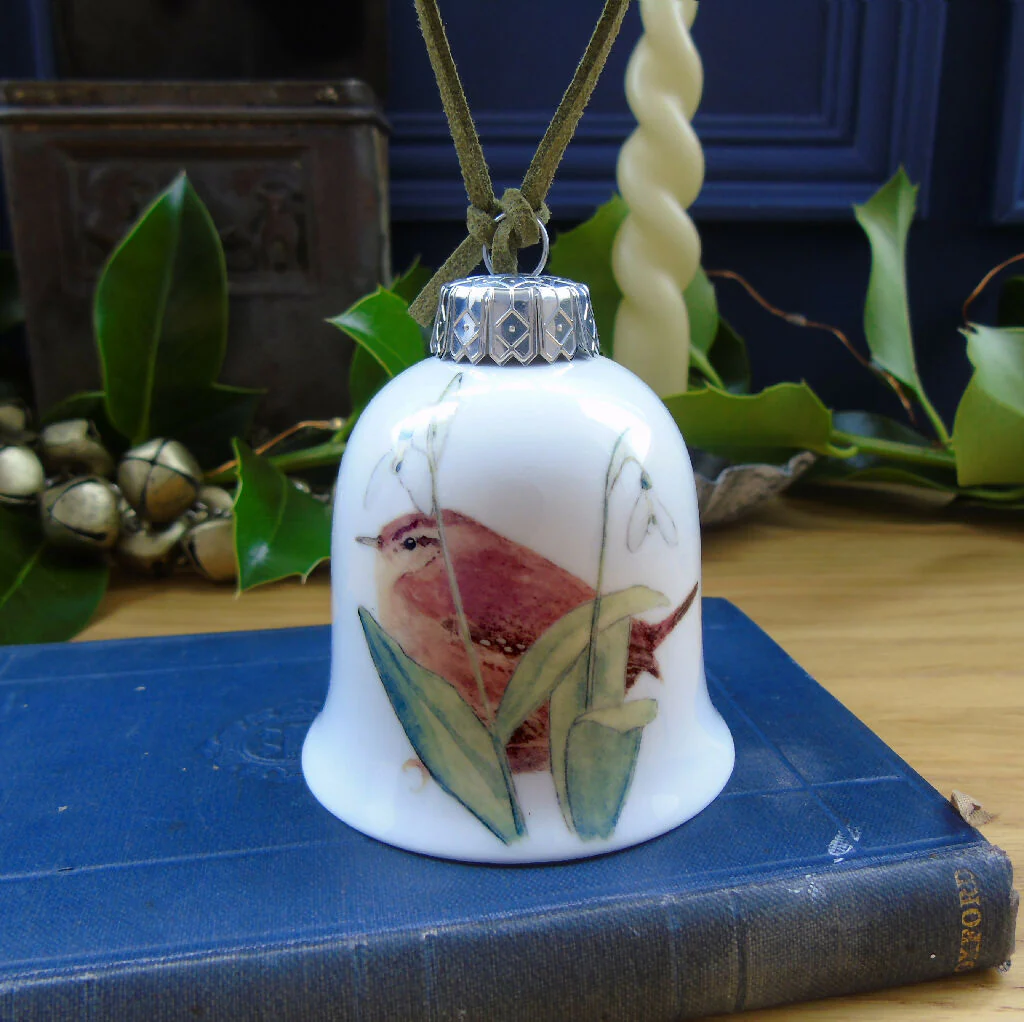 Wren and Snowdrops Fine Bone China Bell Decoration - Image 2