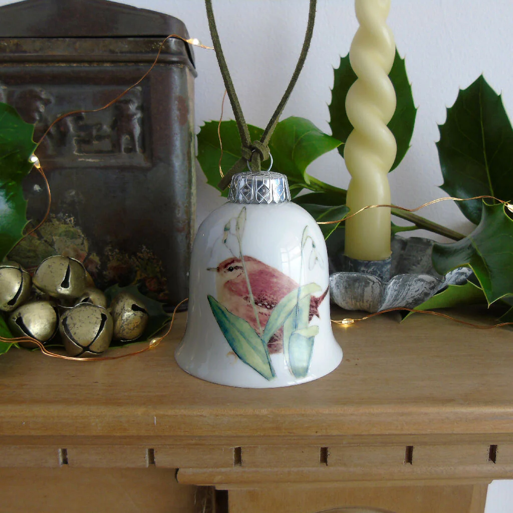 Wren and Snowdrops Fine Bone China Bell Decoration - Image 3