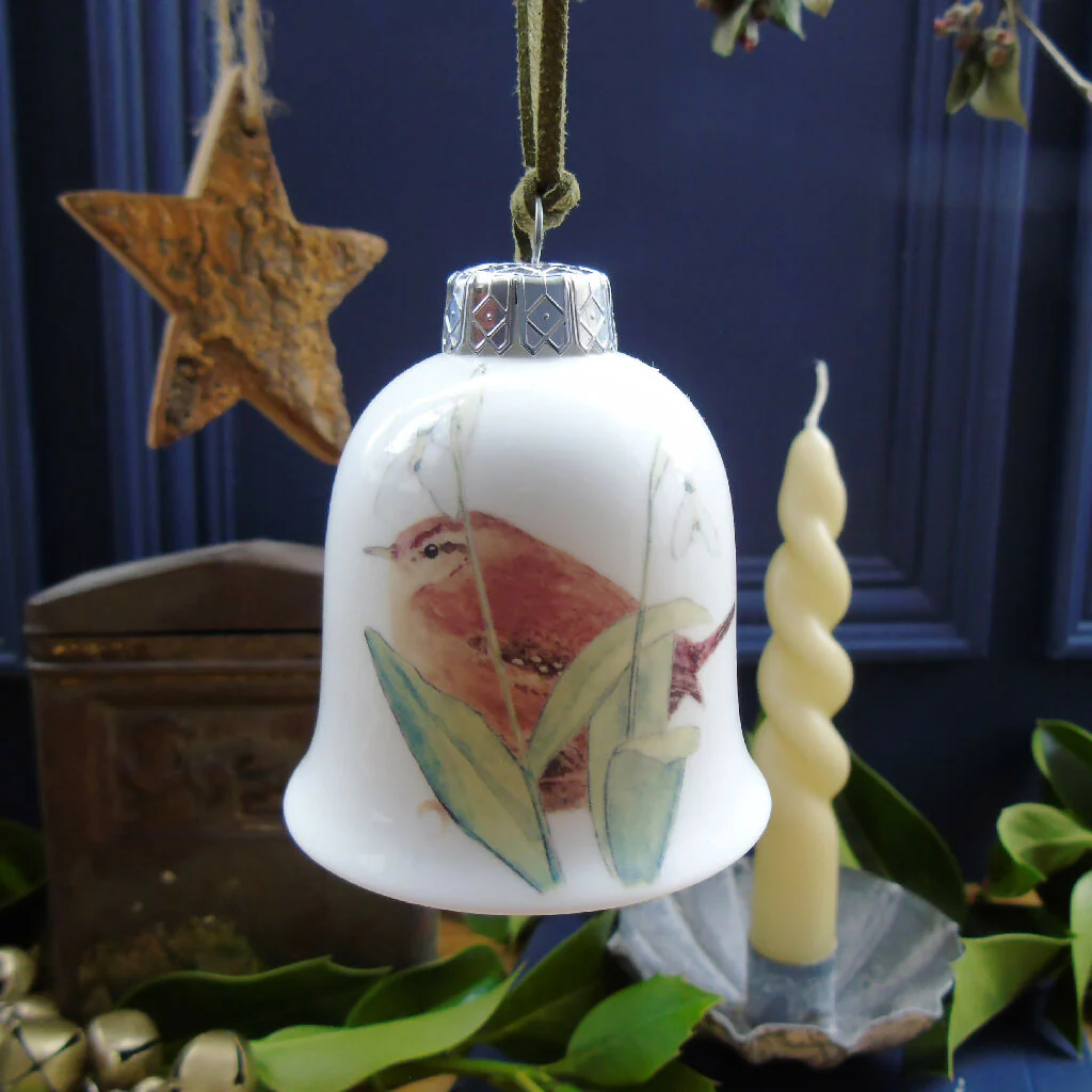 Wren and Snowdrops Fine Bone China Bell Decoration - Image 5