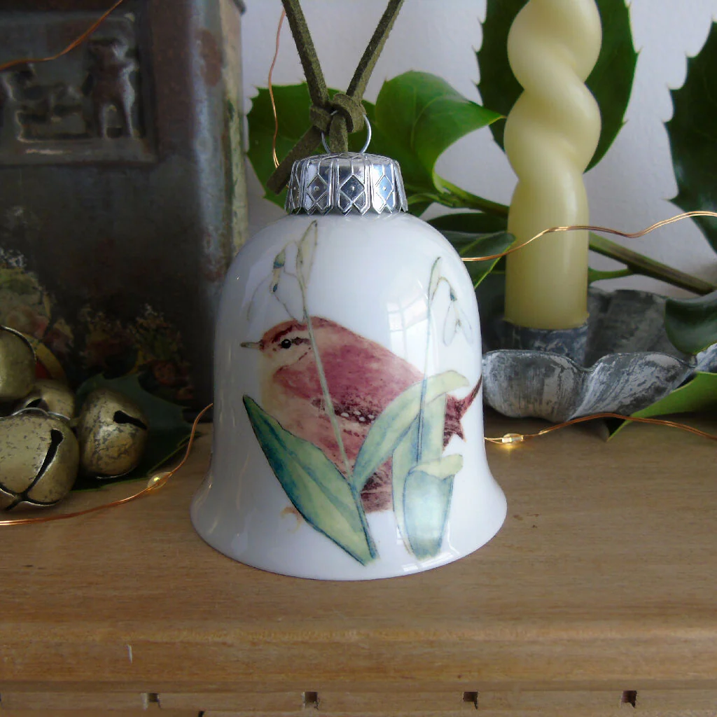 Wren and Snowdrops Fine Bone China Bell Decoration - Image 6