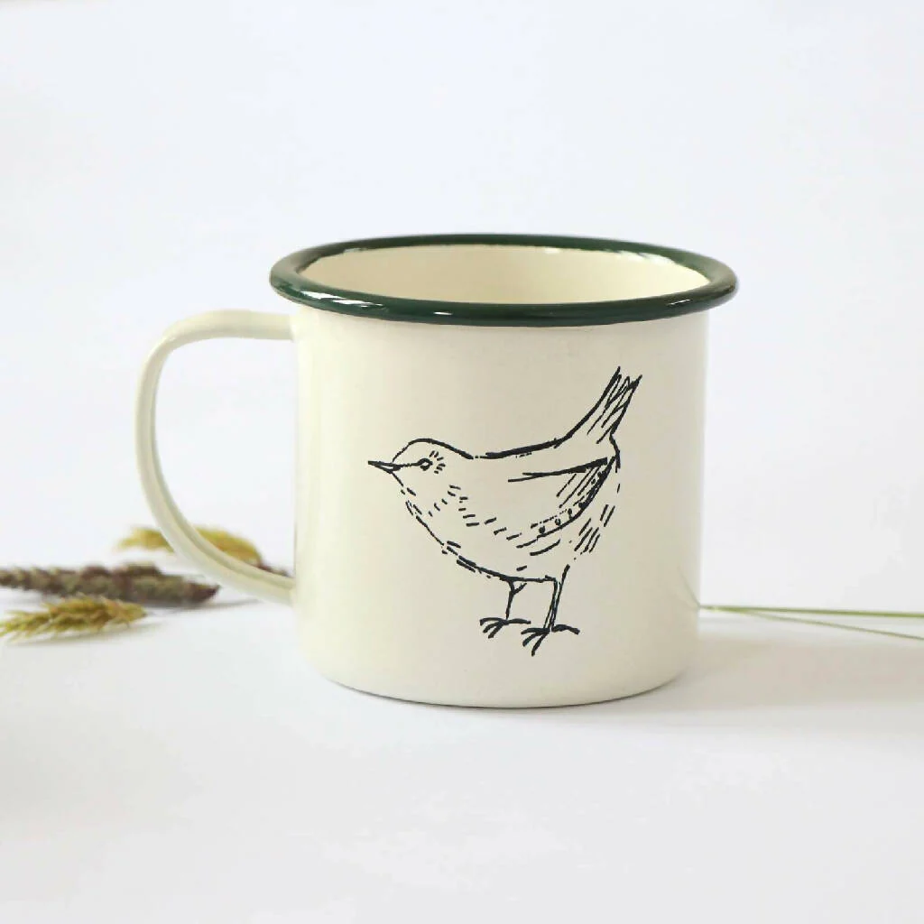 Wren Bird Enamel Mug Etched in Cornwall - Image 2