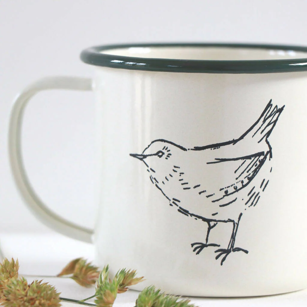 Wren Bird Enamel Mug Etched in Cornwall - Image 3
