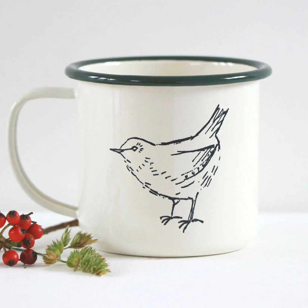 Wren Bird Enamel Mug Etched in Cornwall - Image 4
