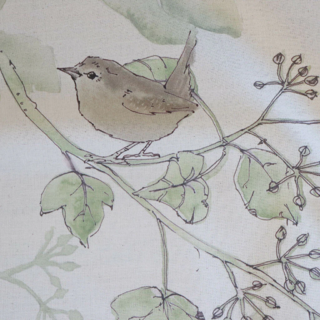 Wrens in the Ivy Natural Organic Calico Soft Furnishing Fabric - Image 10