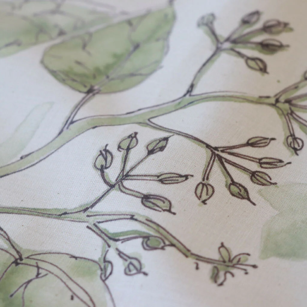 Wrens in the Ivy Natural Organic Calico Soft Furnishing Fabric - Image 3