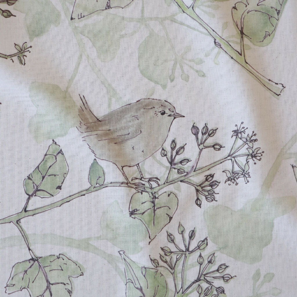Wrens in the Ivy Natural Organic Calico Soft Furnishing Fabric - Image 4
