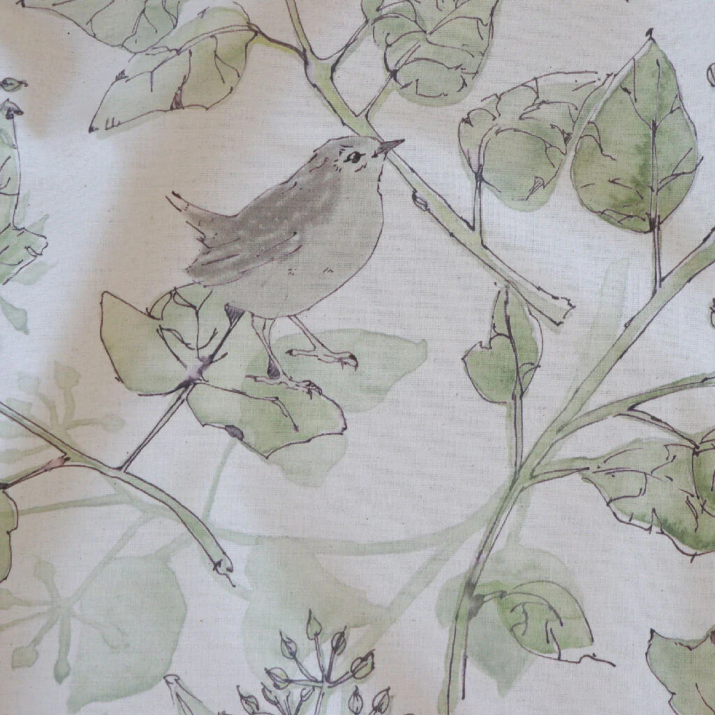 Wrens in the Ivy Natural Organic Calico Soft Furnishing Fabric - Image 5