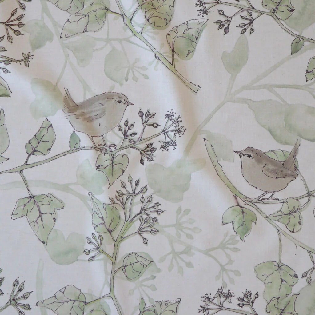 Wrens in the Ivy Natural Organic Calico Soft Furnishing Fabric - Image 6