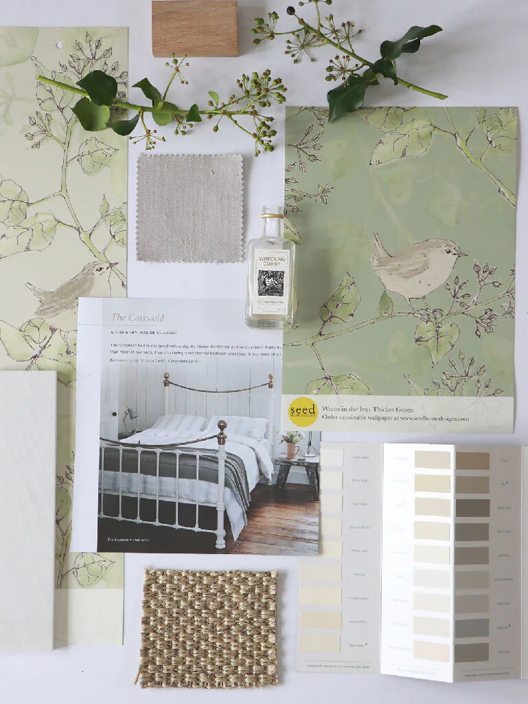 Wrens in the Ivy Natural Organic Calico Soft Furnishing Fabric - Image 9