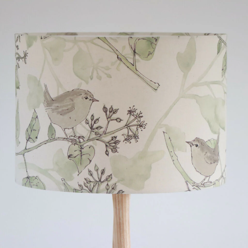 Wrens in the Ivy Organic Fabric Lampshade - Image 2