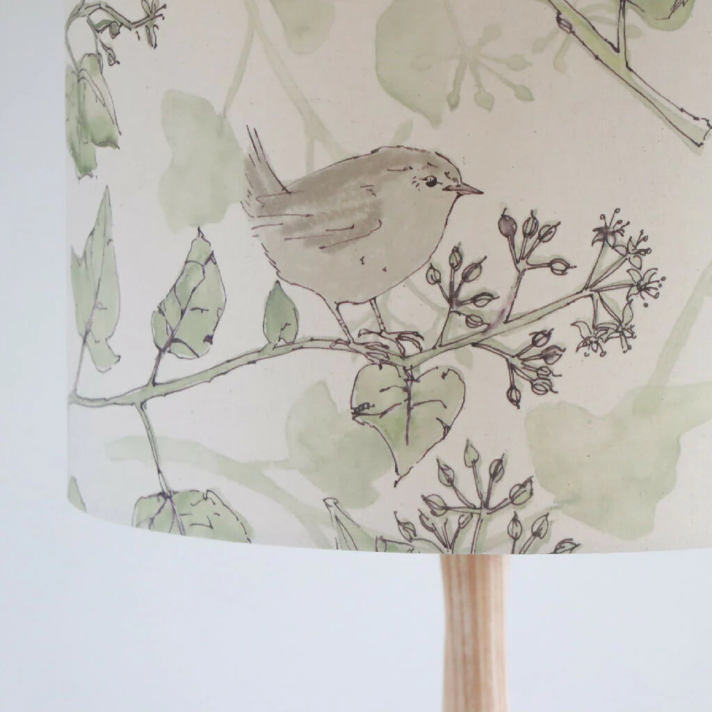 Wrens in the Ivy Organic Fabric Lampshade - Image 3