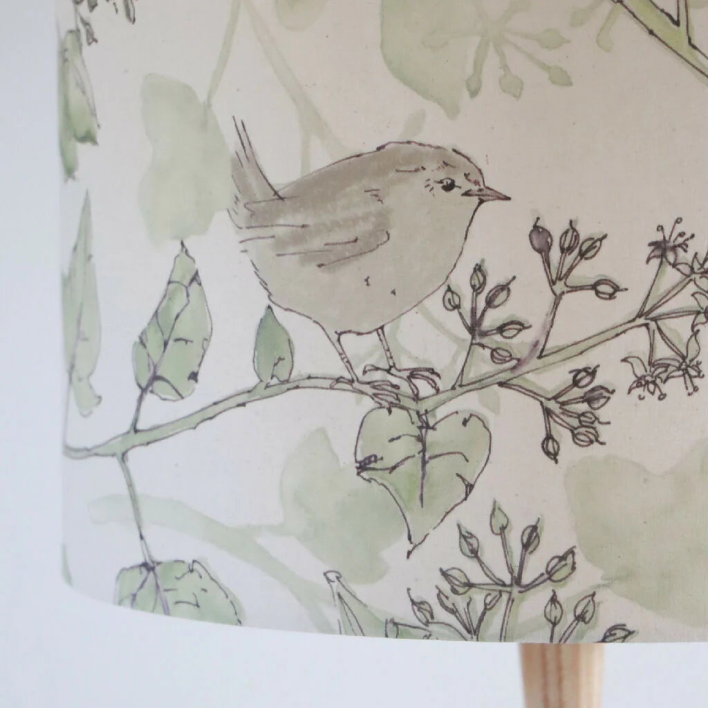 Wrens in the Ivy Organic Fabric Lampshade - Image 4