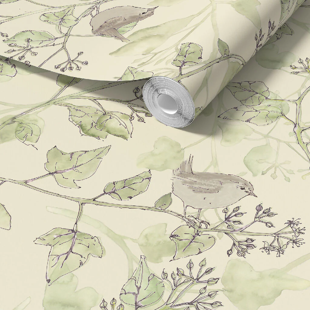Wrens in the Ivy Sustainable Wallpaper: Four Colours