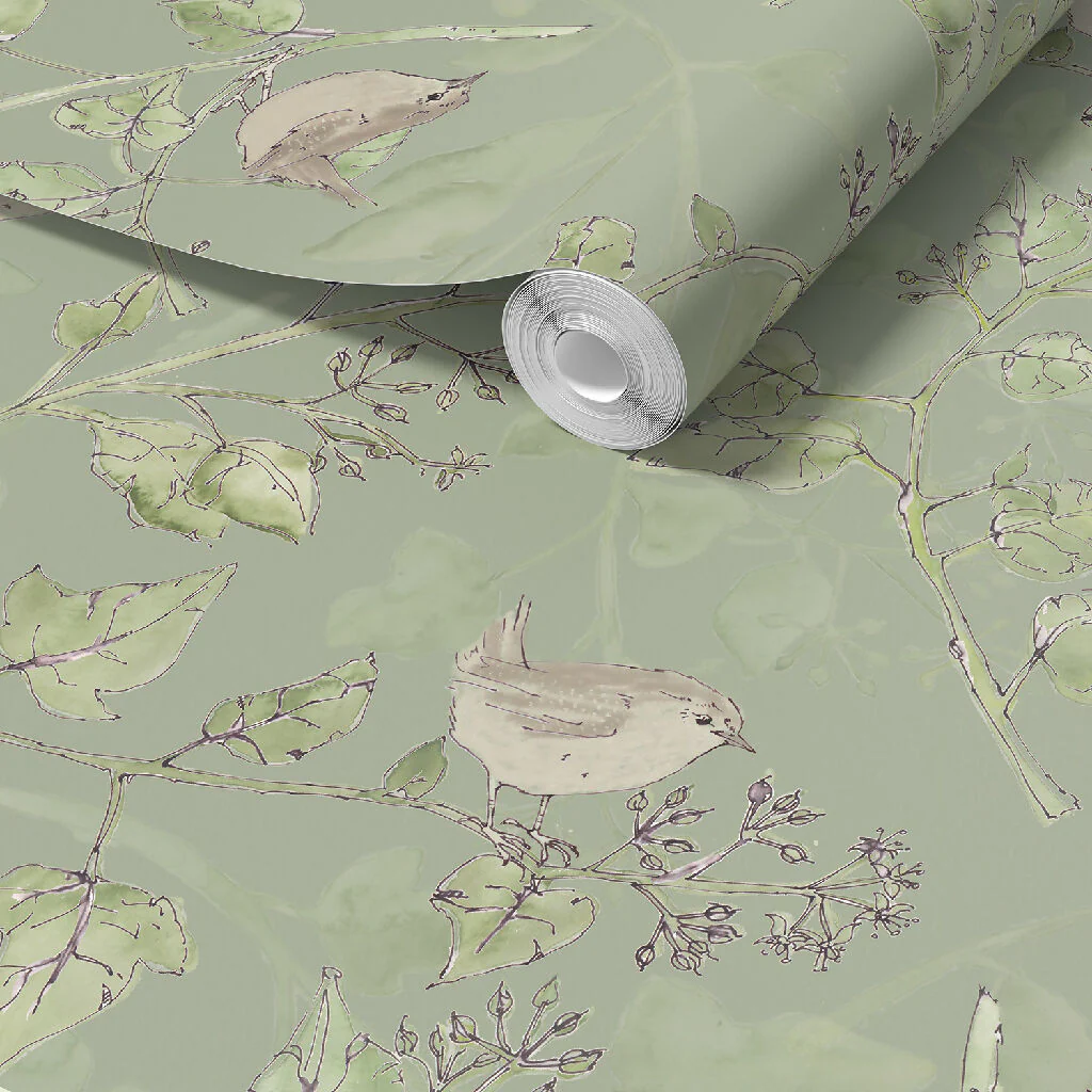Wrens in the Ivy Sustainable Wallpaper: Four Colours - Image 4