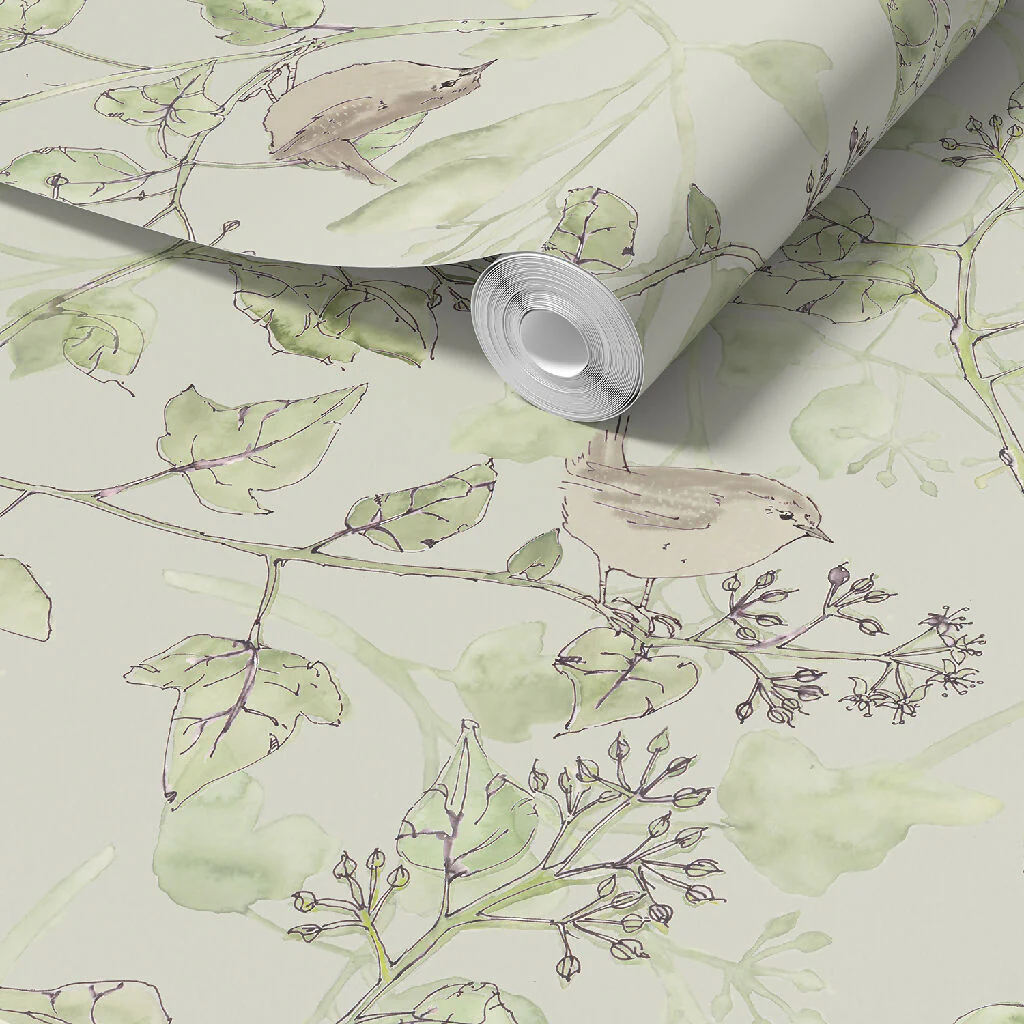 Wrens in the Ivy Sustainable Wallpaper: Four Colours - Image 5