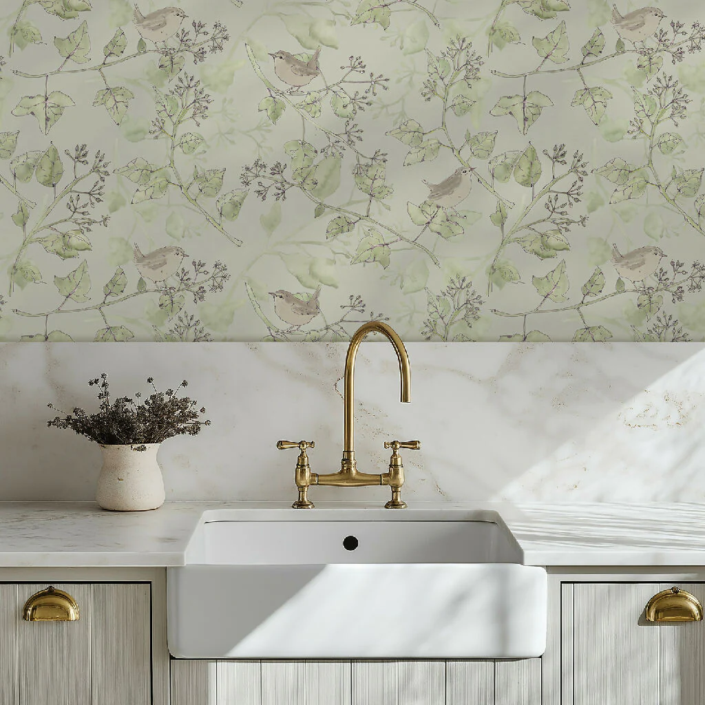 Wrens in the Ivy Sustainable Wallpaper: Four Colours - Image 6