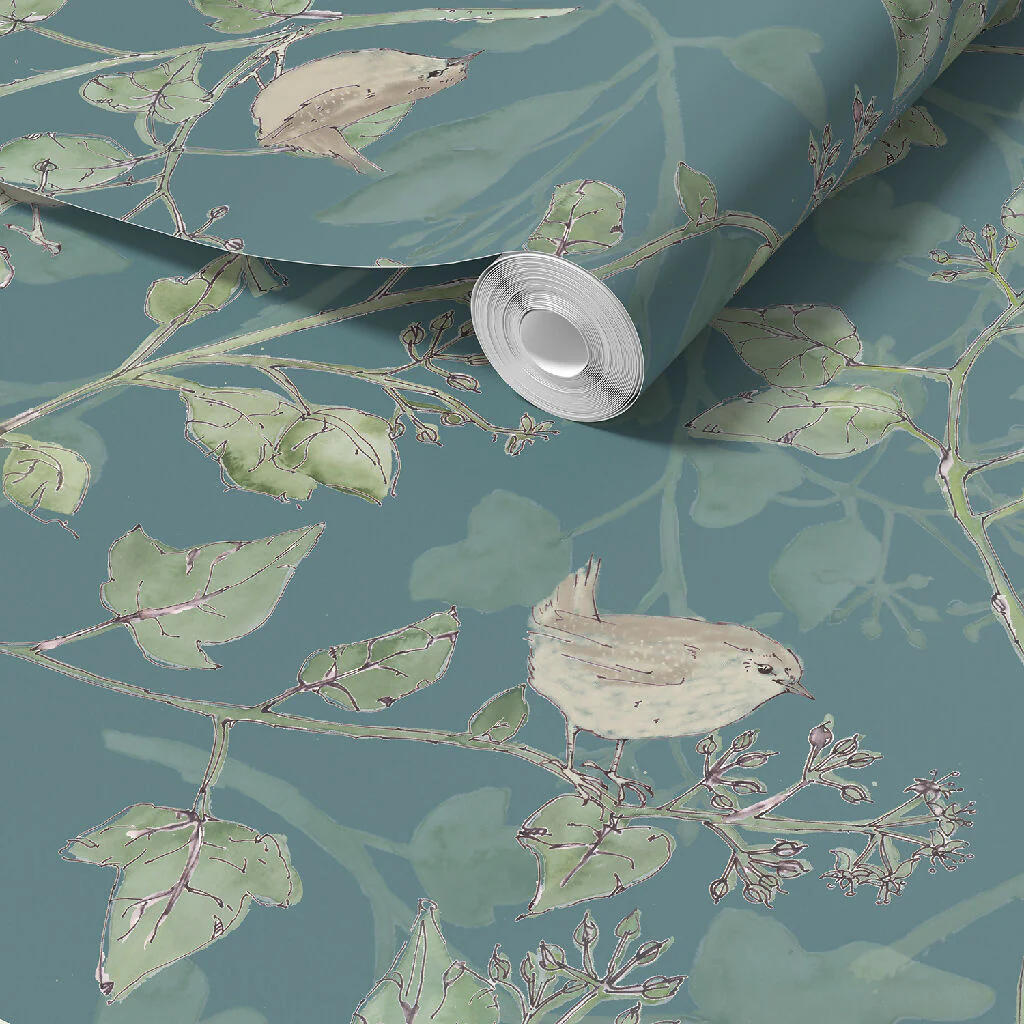 Wrens in the Ivy Sustainable Wallpaper: Four Colours - Image 7