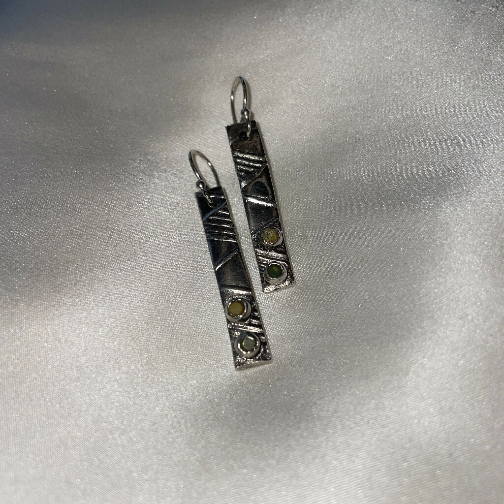 Yellow and Green Boho Solid Silver Earrings - Image 3