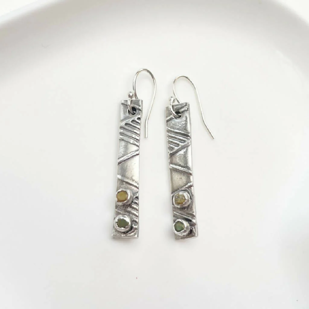 Yellow and Green Boho Solid Silver Earrings - Image 5