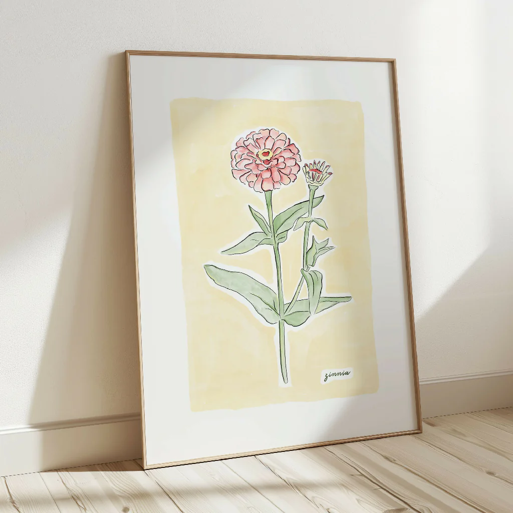 Zinnia Flower Illustration Print - Image 3