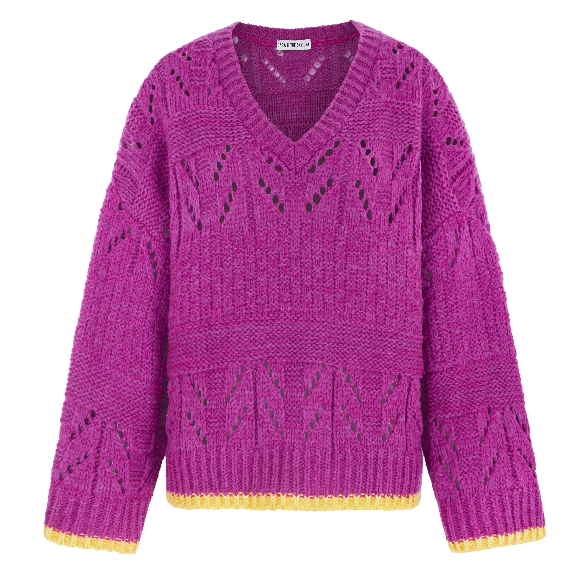 Zoe Pointelle V Neck Wide Sleeve Jumper - Fuchsia - Image 2